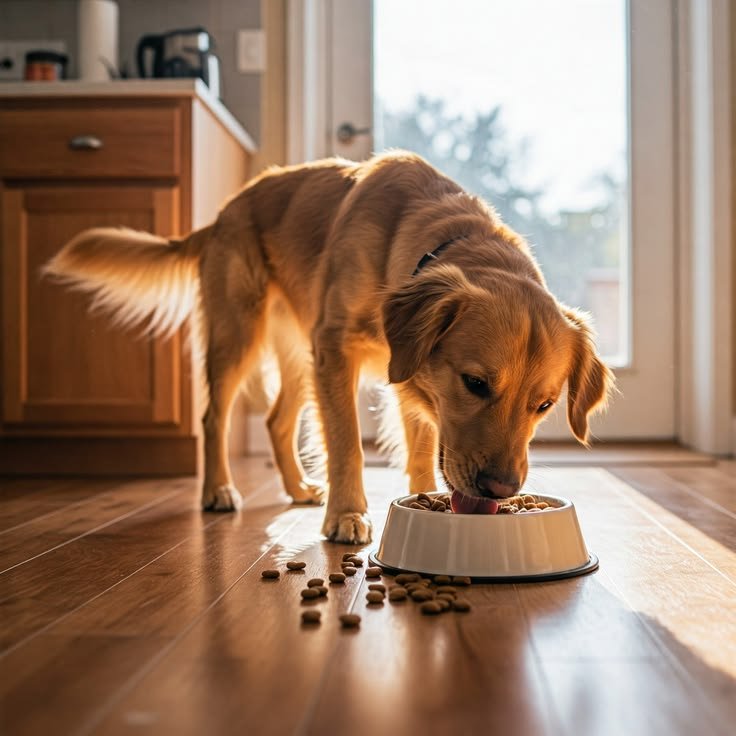 A dog eating from a balanced bowl of fresh dog food